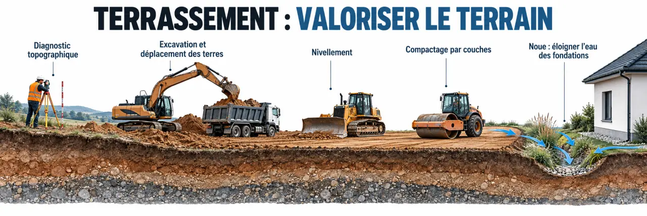 Étapes du terrassement adapté pour optimiser la valorisation foncière d’un terrain